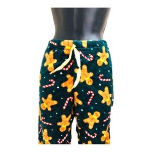 Christmas jolly gingerbread man green‎ fleece cozy loungewear pants size medium